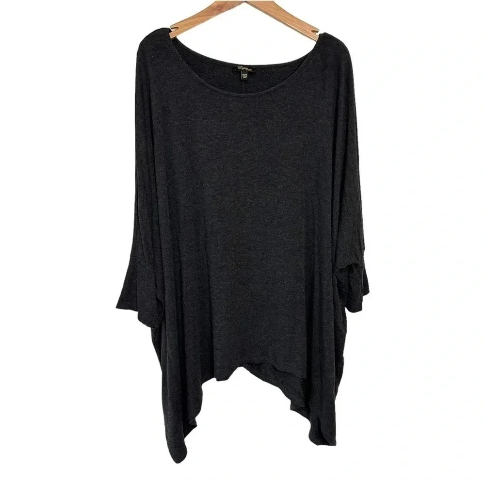 Cupio 0X/1X oversized‎ gray asymmetric tunic top